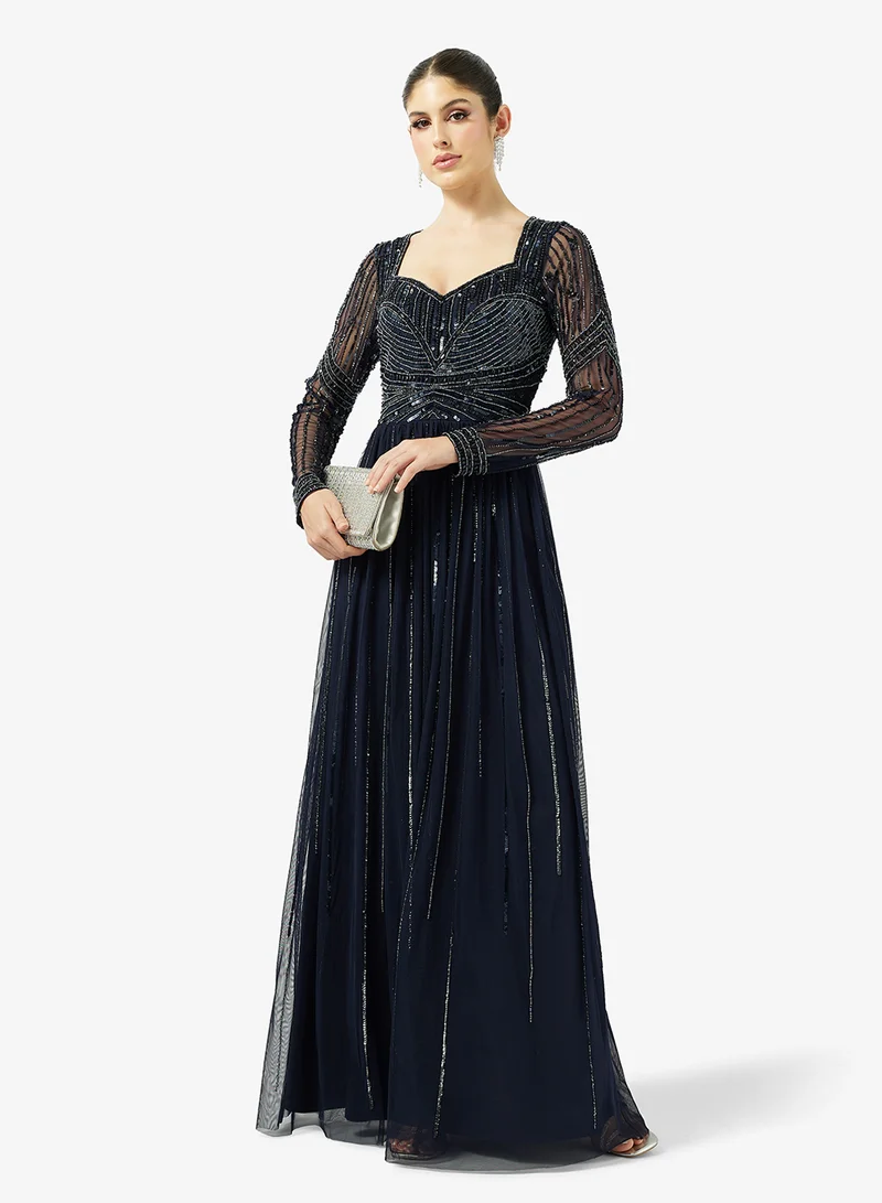 Namshi x  Sweetheart Neckline Bead Embellished Evening Gown for Women | Best Price UAE